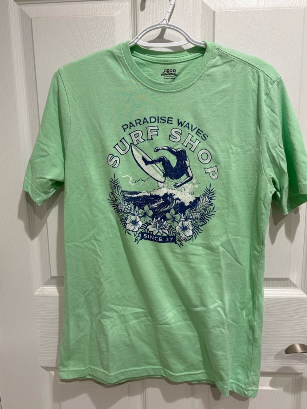 Izod Mint Green Surf Shop Graphic Tee with Navy Print